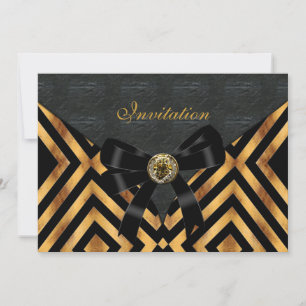Invitation Cuir Exotique Or Stripe Noir