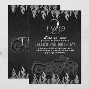 Invitation Cuir noir moto argentée 2 DEUX 2ème anniversaire