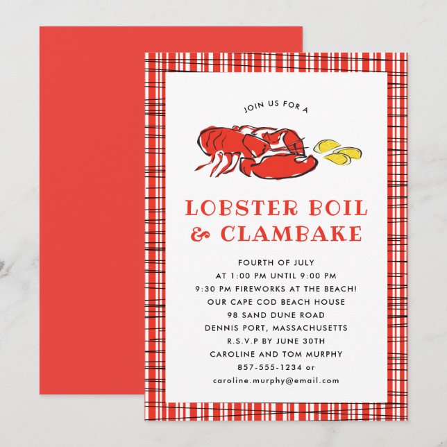 Invitation Cuisine à ébullition de homard Cuisine de fête d'é (Devant / Derrière)