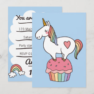 Invitation Cuisine arc-en-ciel Unicorn sur Cupcake d'annivers