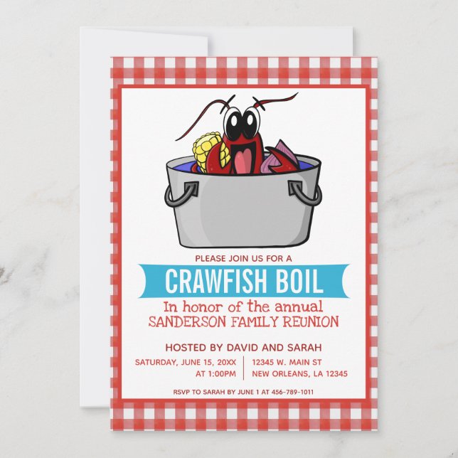 Invitation Cuisine Crawfish Boil Famille Réunion Fête de frui (Devant)