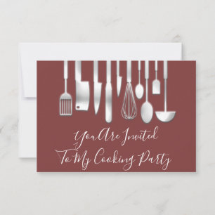 Invitation Cuisine Fête Chef Cuisine Restaurant Rose Argent