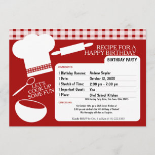 Invitation Cuisine fête d'anniversaire Recette