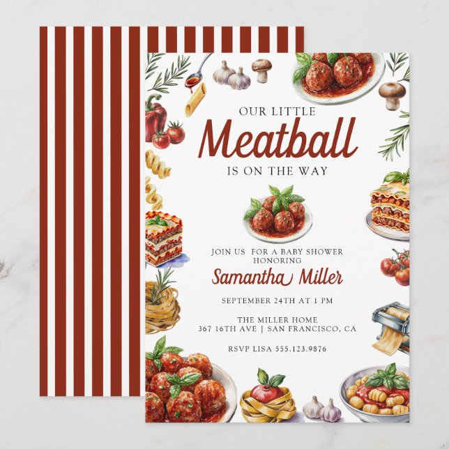 Invitation Cuisine italienne | Baby shower aquarelle (Devant / Derrière)
