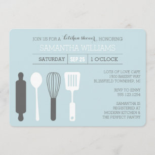 Invitation Cuisine moderne Fête de l'mariée Bleu pâle Blanc g