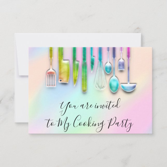 Invitation Cuisine Party Chef Restaurant Cuisine Holographe (Devant)