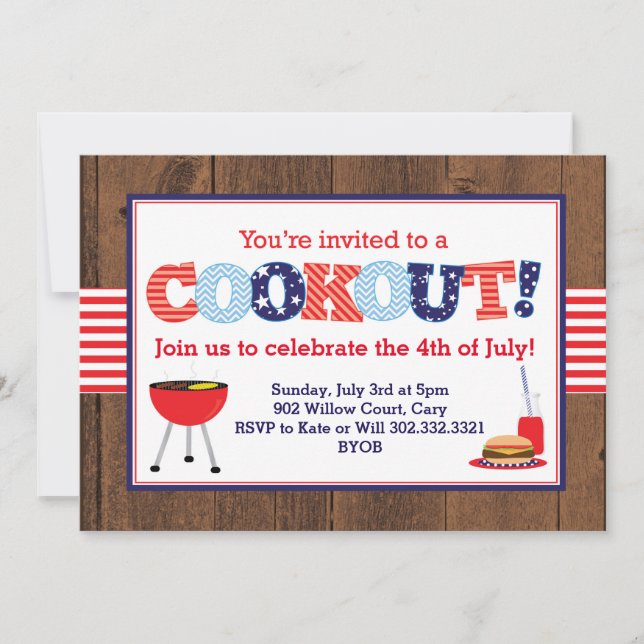 Invitation Cuisine patriotique rouge, blanc et bleu (Devant)