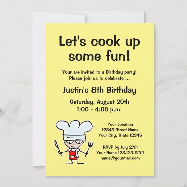 Invitation Cuisine pour enfants modèle d'invitation à la fête (Devant)