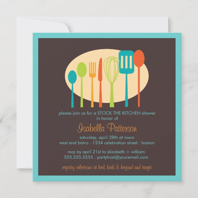Invitation Cuisine Ustensiles Stock la Fête de l'mariée de cu (Devant)