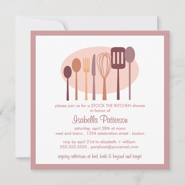 Invitation Cuisine Ustensiles Stock la Fête de l'mariée de cu (Devant)