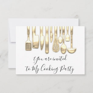 Invitation Cuisinier de fête de cuisine dorée blanche dorée