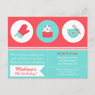 Invitation Cuisson de Cupcakes Modernes Fête d'Anniversaire