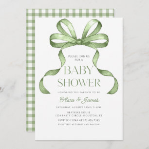Invitation Cuite sauge vert Bow En vichy Baby shower