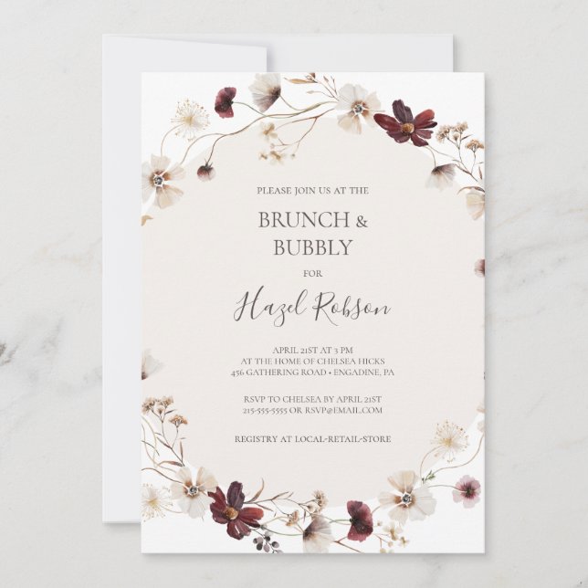 Invitation Cuivre Bourgogne Fleur sauvage Brunch & Douche Bub (Devant)
