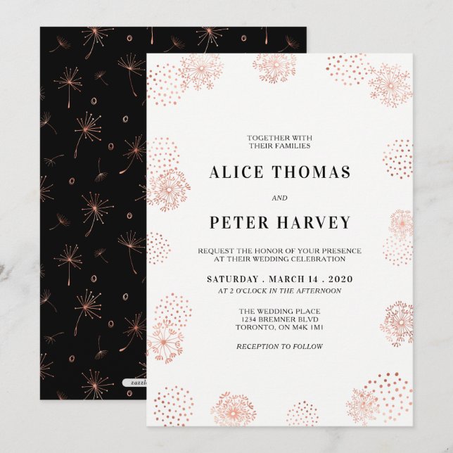 Invitation Cuivre et noir | Cérémonie Mariage moderne chic (Devant / Derrière)