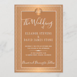 Invitation Cuivre Métallisé Beige Blanc Élégant Monogrammé