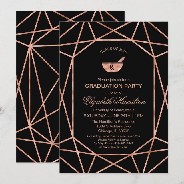 Invitation Cuivre Mortier et pilon Rx École de pharmacie Grad (Devant / Derrière)