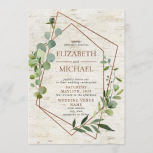Invitation Cuivre rustique Géométrique Verdure Mariage élégan