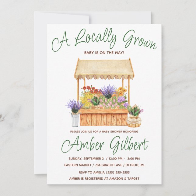 Invitation Cultivé localement, le Baby shower des fleurs des  (Devant)