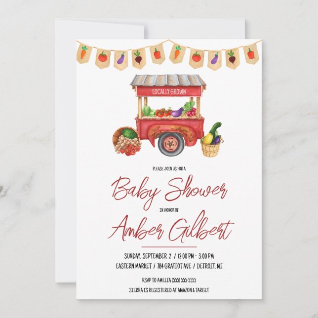 Invitation Cultivé localement, le Baby shower du marché agric (Devant)