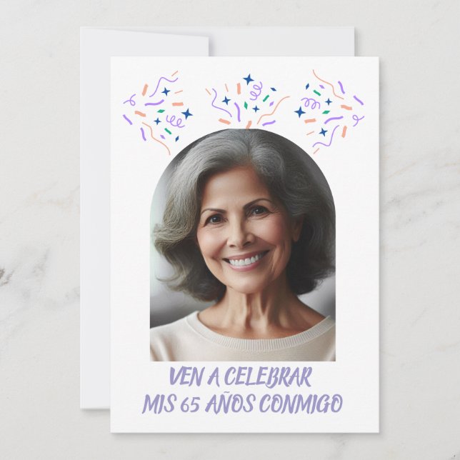 Invitation Cumpleaños de 65 Años Fiesta Con Foto (Devant)