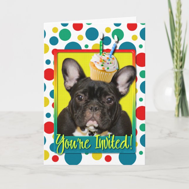 Invitation Cupcake 2 ans - French Bulldog (Devant)