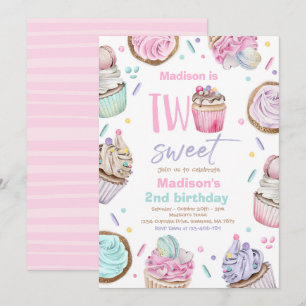 Invitation Cupcake 2e fête d'anniversaire Deux sucreries