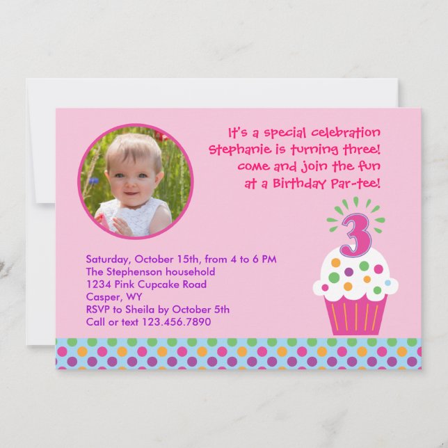 Invitation Cupcake 3e anniversaire de la fête (Devant)