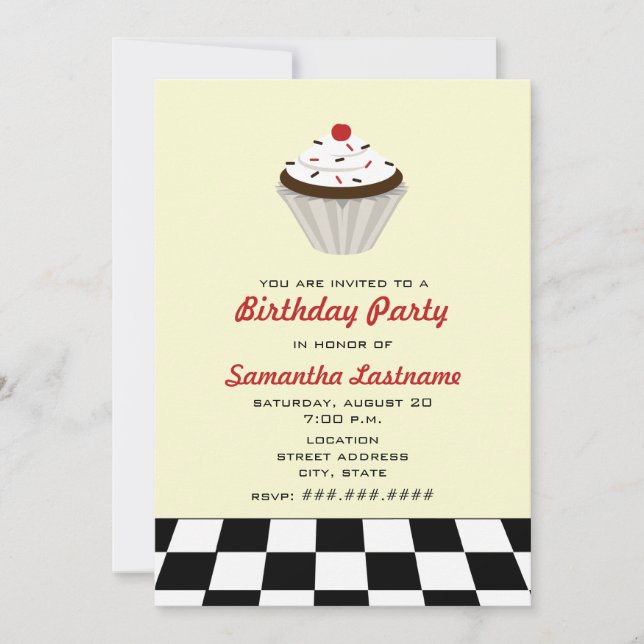 Invitation Cupcake au chocolat avec fête d'anniversaire Cherr (Devant)