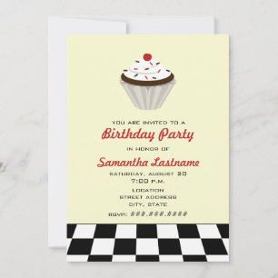 Invitation Cupcake au chocolat avec fête d'anniversaire Cherr