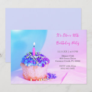 Invitation Cupcake bleu coloré 30e anniversaire coloré