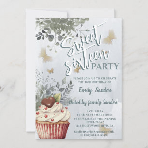 Invitation cupcake bleu-duvet d'eau vert