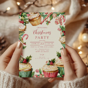 Invitation Cupcake de Noël Bâton de Bonbon