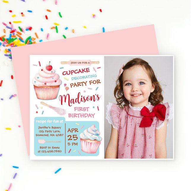 Invitation Cupcake Décoration Party Baking Anniversaire Photo (Créateur téléchargé)
