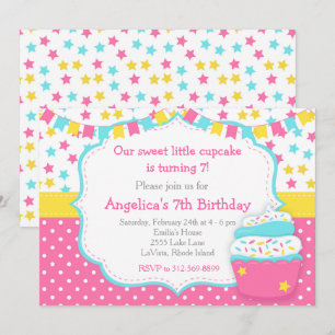 Invitation Cupcake et arroser rose fête d'anniversaire