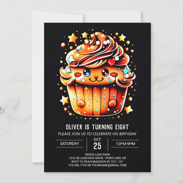 Invitation Cupcake Personnalisé Wonderland Muffin Anniversair (Devant)