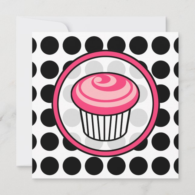Invitation Cupcake - Point Polka / Rose & Noir (Devant)