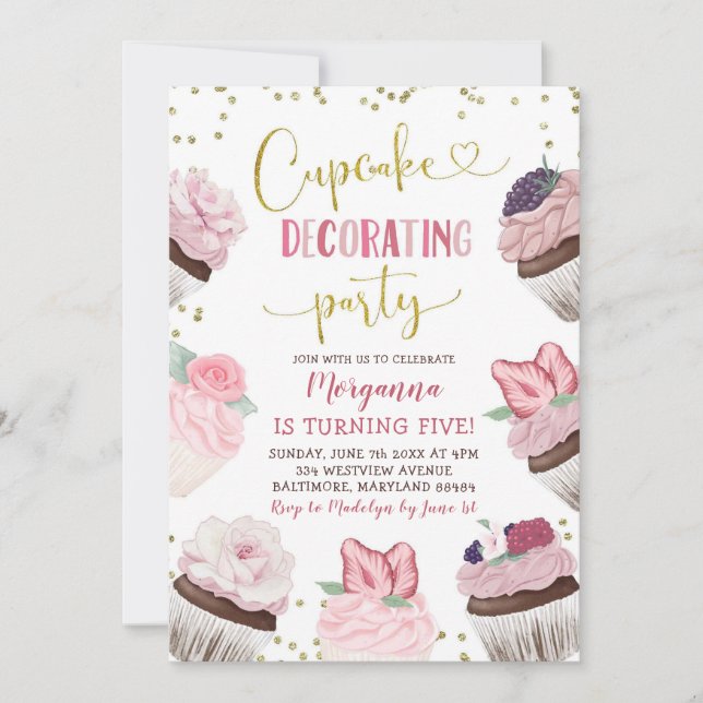 Invitation Cupcake rose Décoration Fête Anniversaire Invitati (Devant)