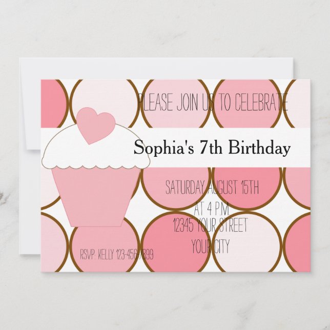 Invitation Cupcake rose et points Anniversaire (Devant)