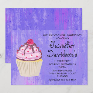 Invitation Cupcake sucré avec framboise sur le dessus