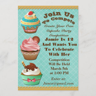 Invitation Cupcake Wars Bake Off Anniversaire Aqua Diamond In