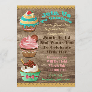 Invitation Cupcake Wars Bake Off Anniversaire Brown Invitatio