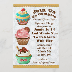 Invitation Cupcake Wars Bake Off Anniversaire Cercles gris In