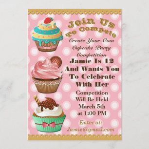 Invitation Cupcake Wars Bake Off Anniversaire Pink Polka Invi