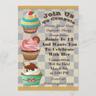 Invitation Cupcake Wars Bake Off Birthday À damiers Invitatio