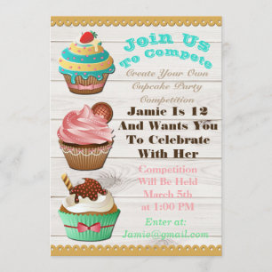 Invitation Cupcake Wars Bake Off Birthday White Wooks Invitat