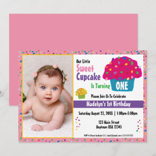 Invitation Cupcakes glaçés Paillettes arc-en-ciel Patisserie