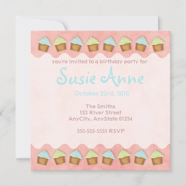 Invitation Cupcakes Pink Cute (Devant)