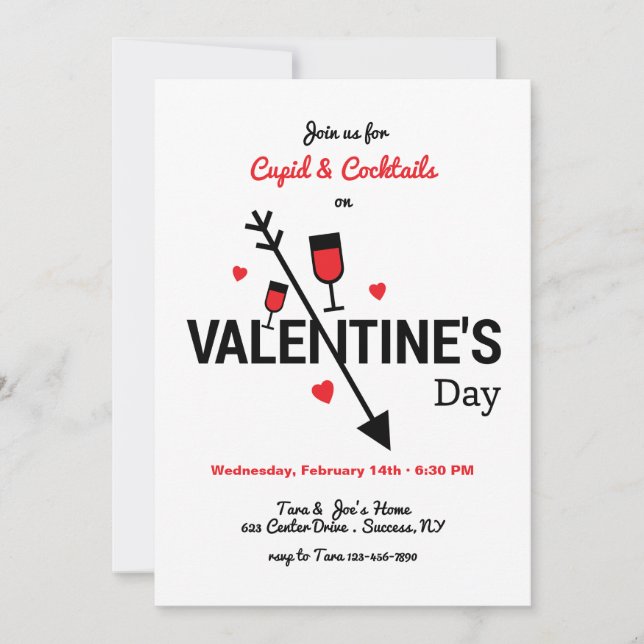 Invitation Cupid et cocktails Saint Valentin (Devant)