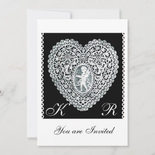 INVITATION CUPIDE DENTELLE COEUR MONOGRAMME
